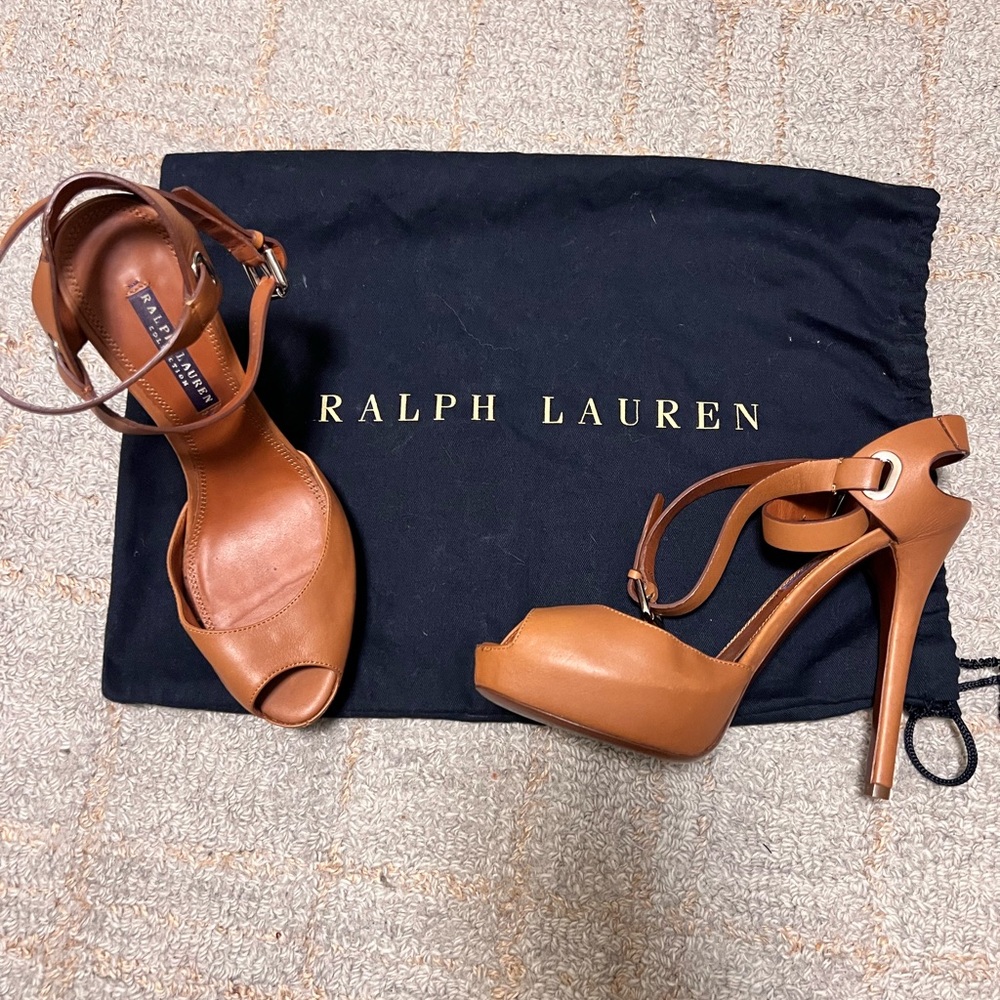 Vintage Ralph Lauren Collection Tan Peep-Toe Heels